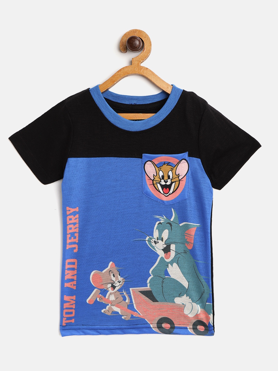 

GAME BEGINS Boys Blue Black Tom Jerry Print Round Neck Pure Cotton T-shirt