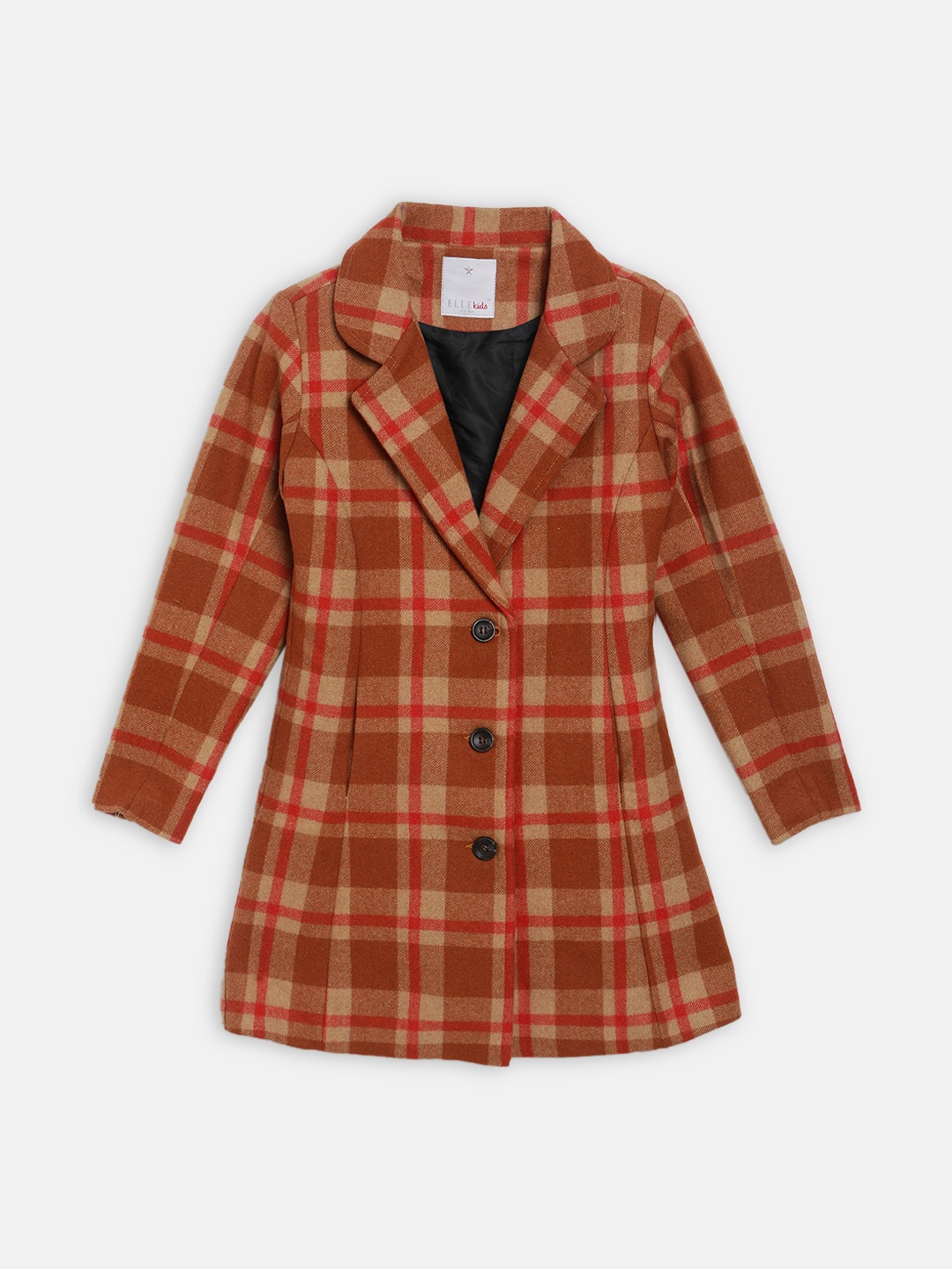 

ELLE Girls Orange & Brown Checked Longline Tailored Jacket