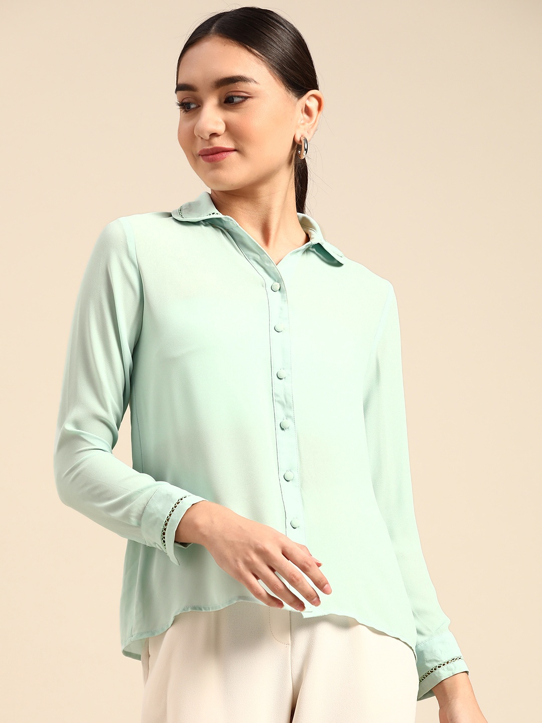 

COVER STORY Women Sea Green Opaque Casual Shirt
