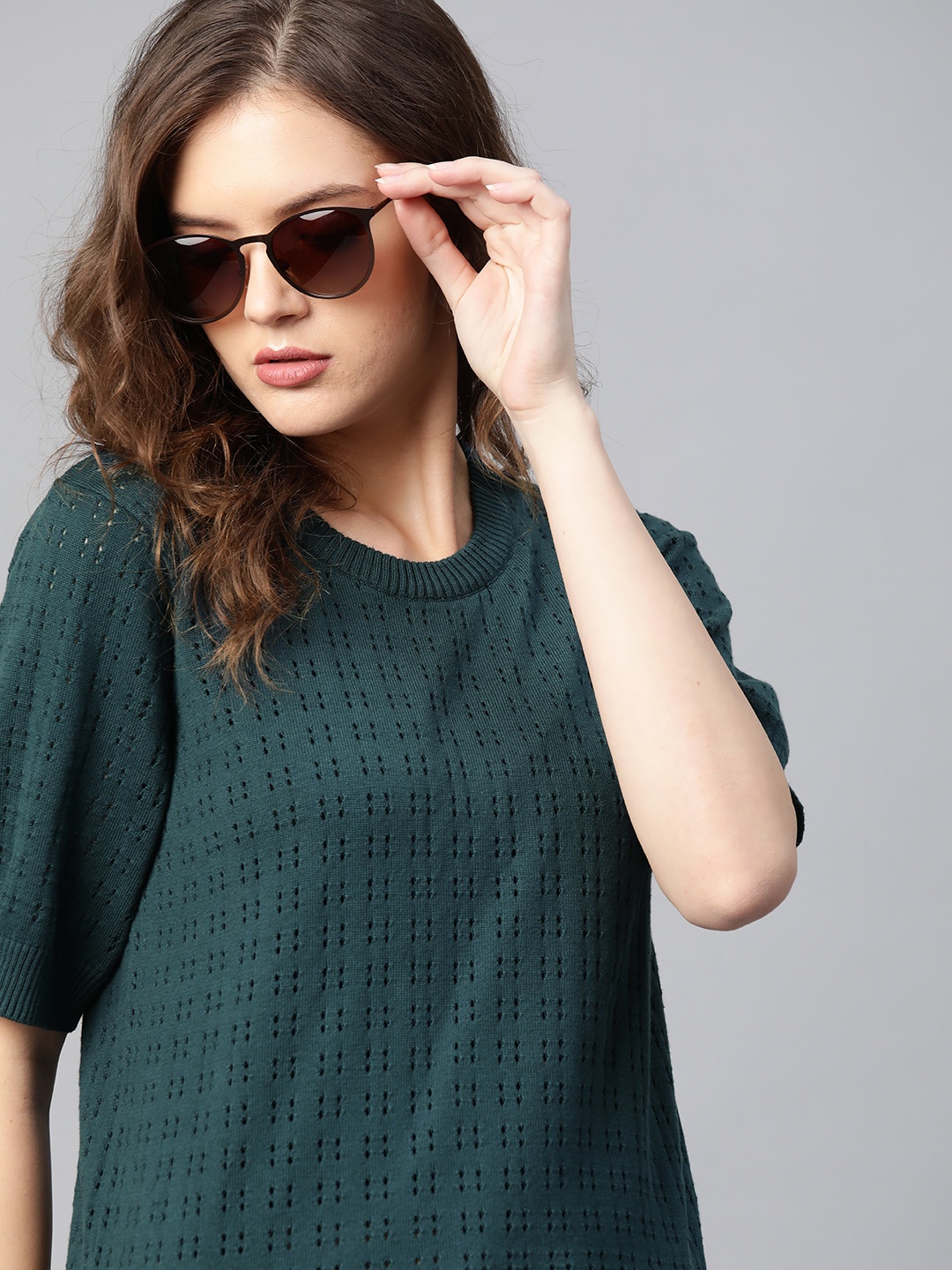 

The Roadster Lifestyle Co Green Crochet Cotton Regular Top