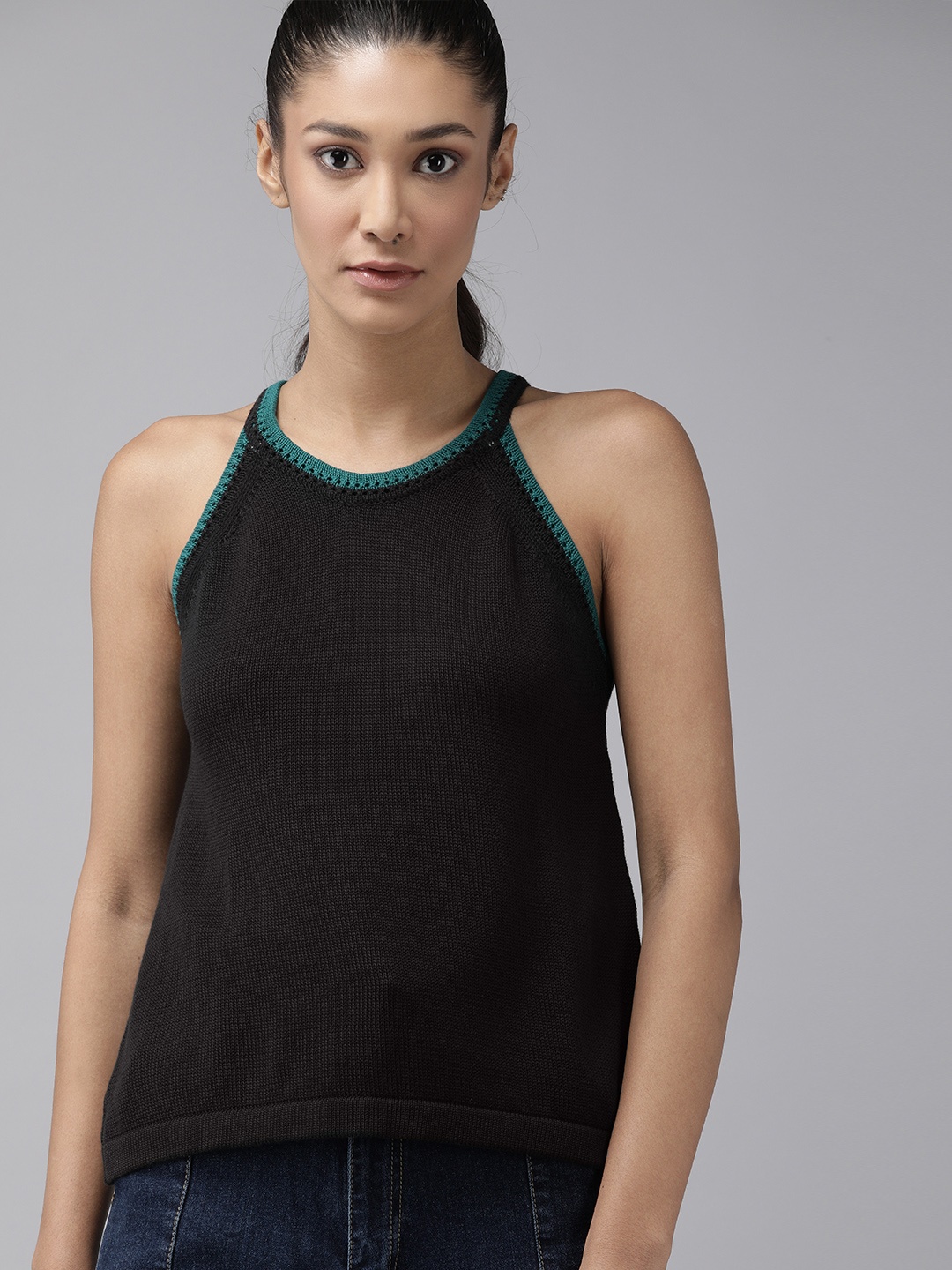 

The Roadster Lifestyle Co Black Racer Back Crochet Knit Top