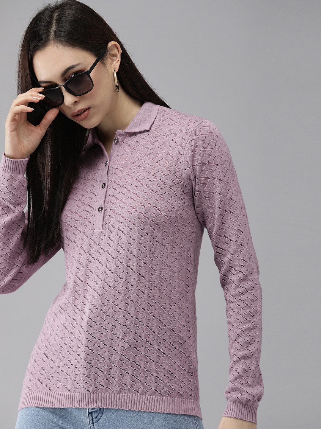 

The Roadster Lifestyle Co Mauve Crochet Shirt Style Top