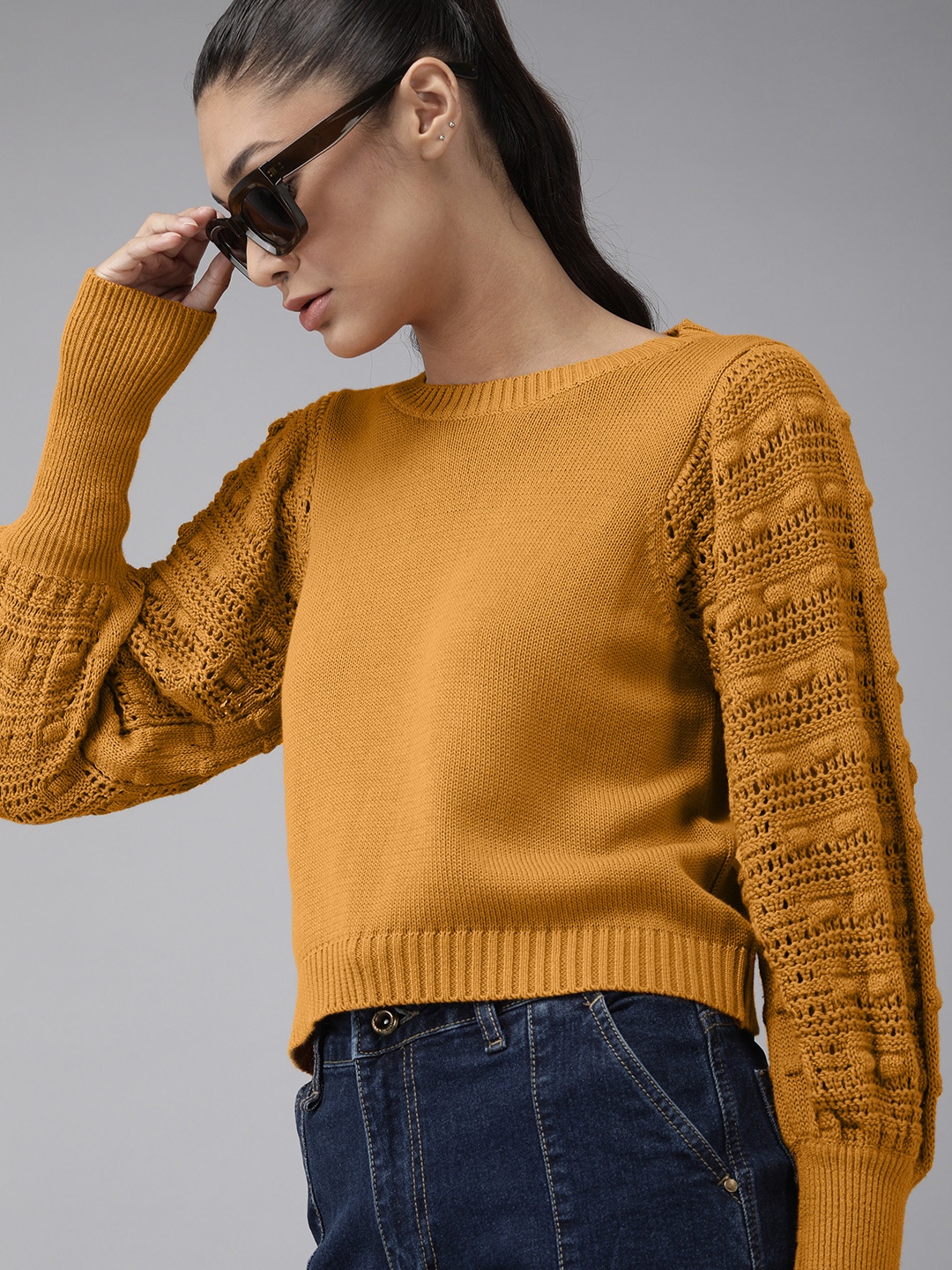

The Roadster Lifestyle Co Women Mustard Solid Crochet Top