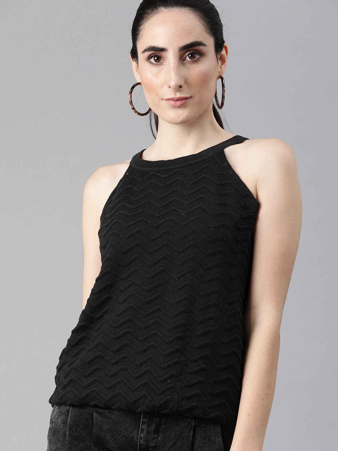 

The Roadster Lifestyle Co Black Crochet Regular Top