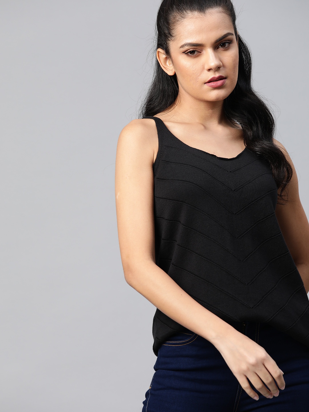 

The Roadster Lifestyle Co Black Crochet Cotton Regular Top