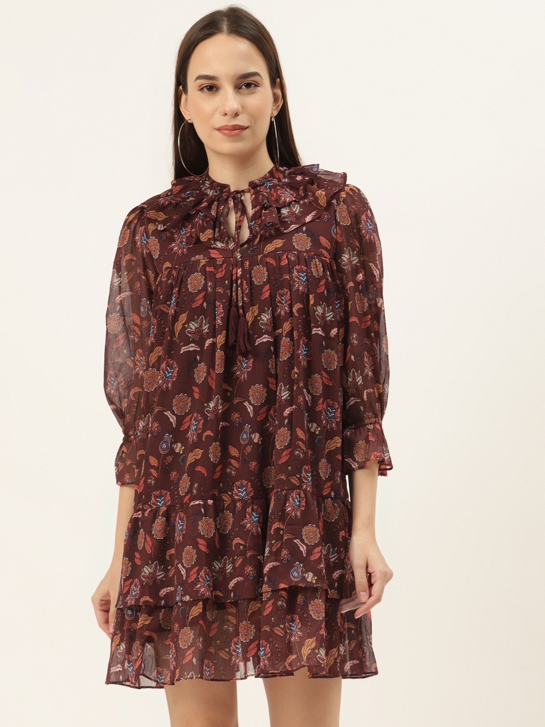 

20Dresses Women Maroon Printed Tiered A-Line Dress