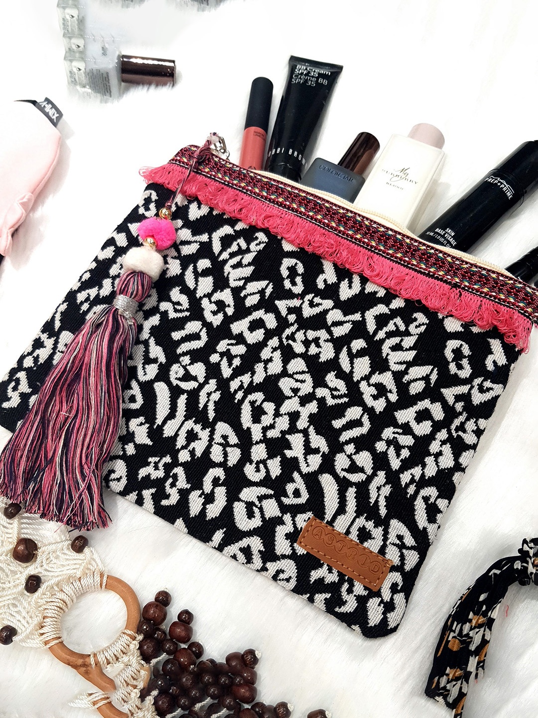 

ASTRID Black & White Cotton Makeup Pouch