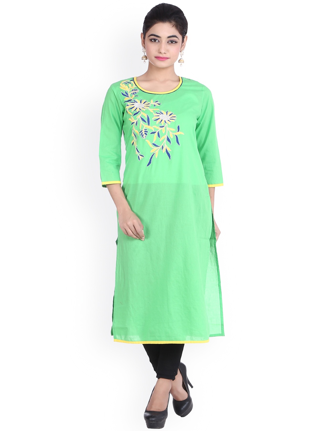 

Geroo Jaipur Green Embroidered Straight Cotton Sustainable Kurta