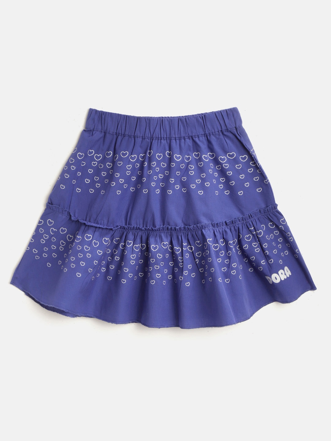 

toothless Girls Blue & Silver Dora Heart Print Pure Cotton Tiered Flared Skirt