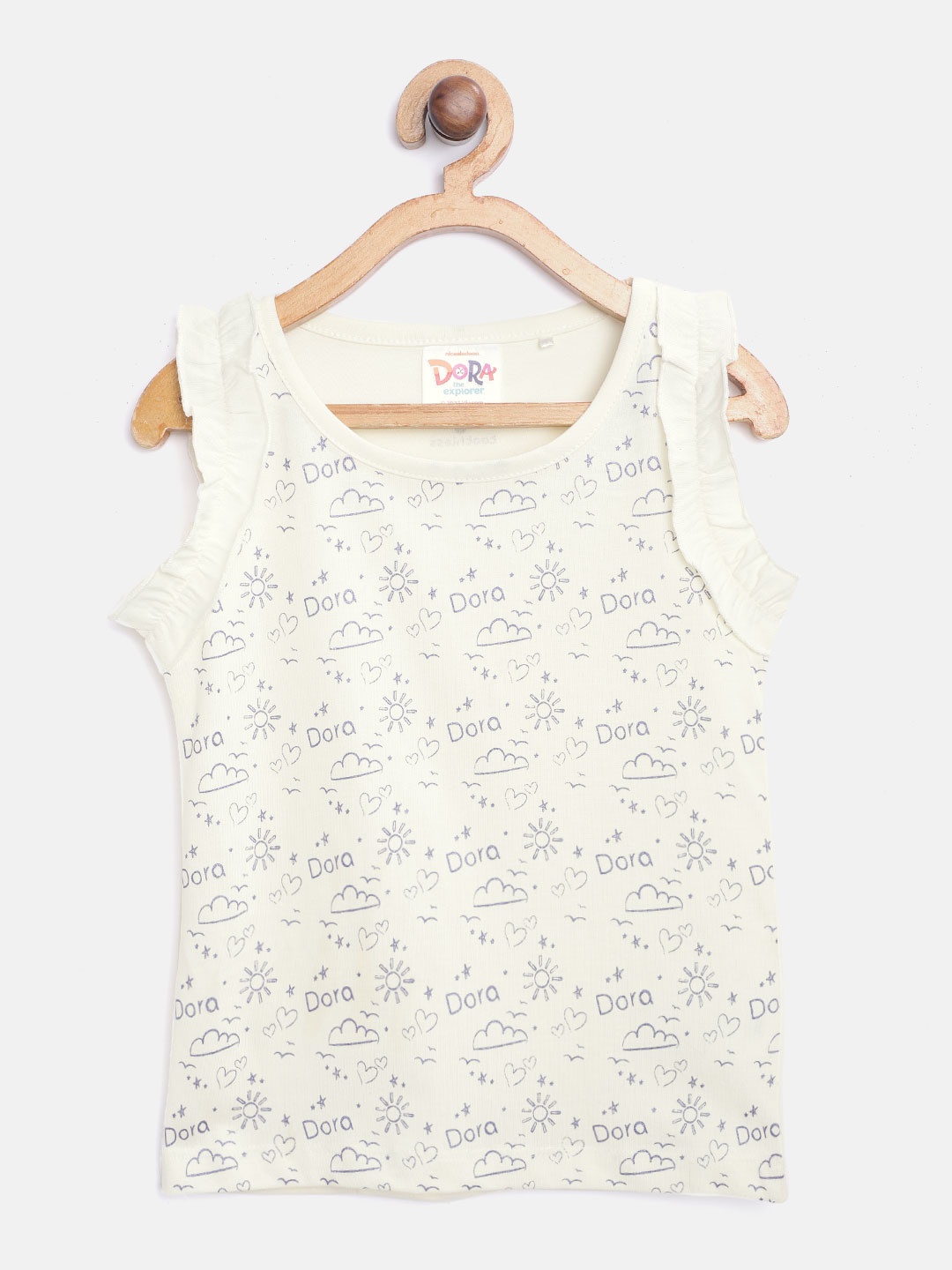 

toothless Girls Off White & Blue Dora Print Pure Cotton Top
