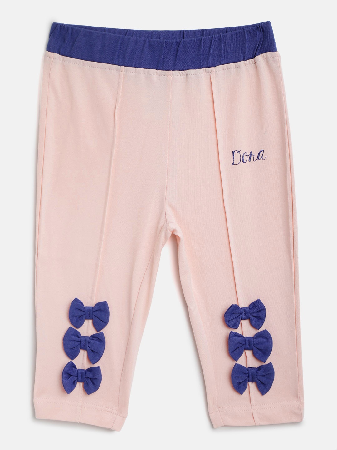 

toothless Girls Pink & Purple Dora Print Detail Pure Cotton Regular Fit Capris with Bow