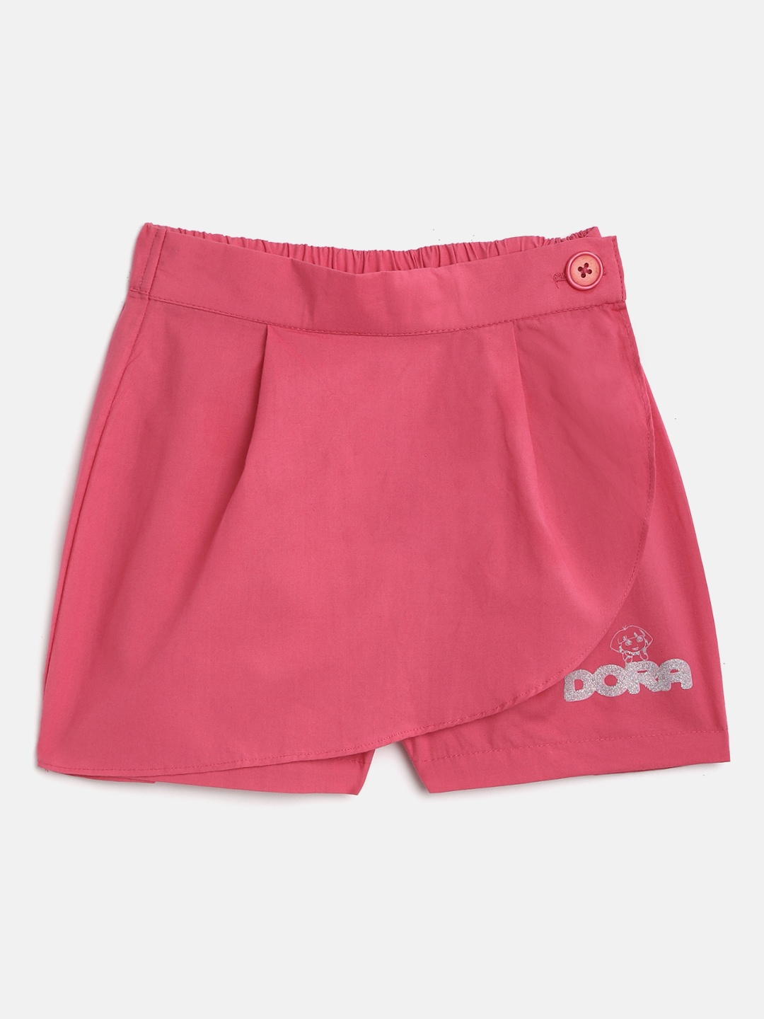 

toothless Girls Fuchsia Pink Dora Pure Cotton Layered Skorts With Brand Logo Print Detail