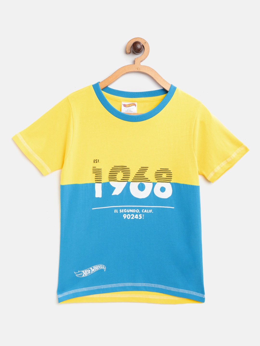 

toothless Boys Yellow Blue Pure Cotton Colourblocked Hot Wheels Pure Cotton T-shirt