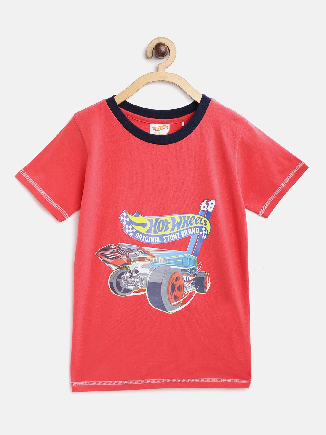

toothless Boys Coral Red Hot wheels Printed Round Neck Pure Cotton T-shirt