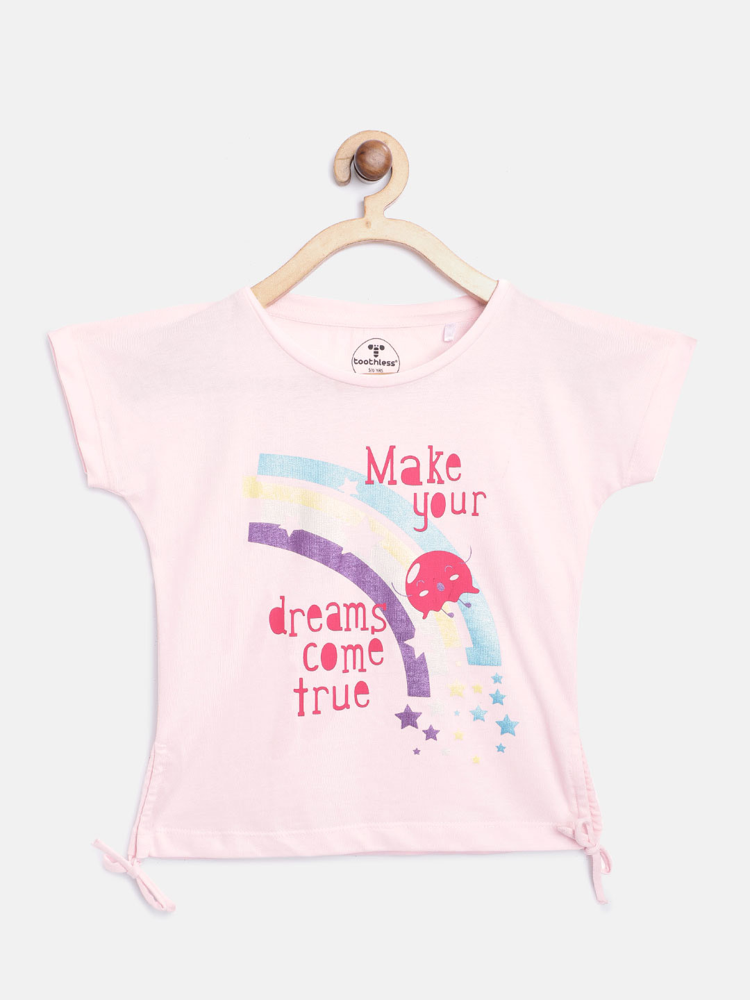 

toothless Girls Pink Printed Pure Cotton Top with Tie-Ups