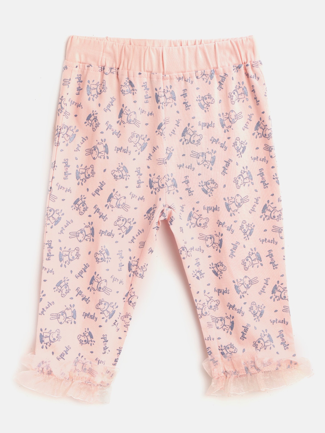 

toothless Girls Pink & Blue Peppa Pig Pure Cotton Printed Capris with Lace