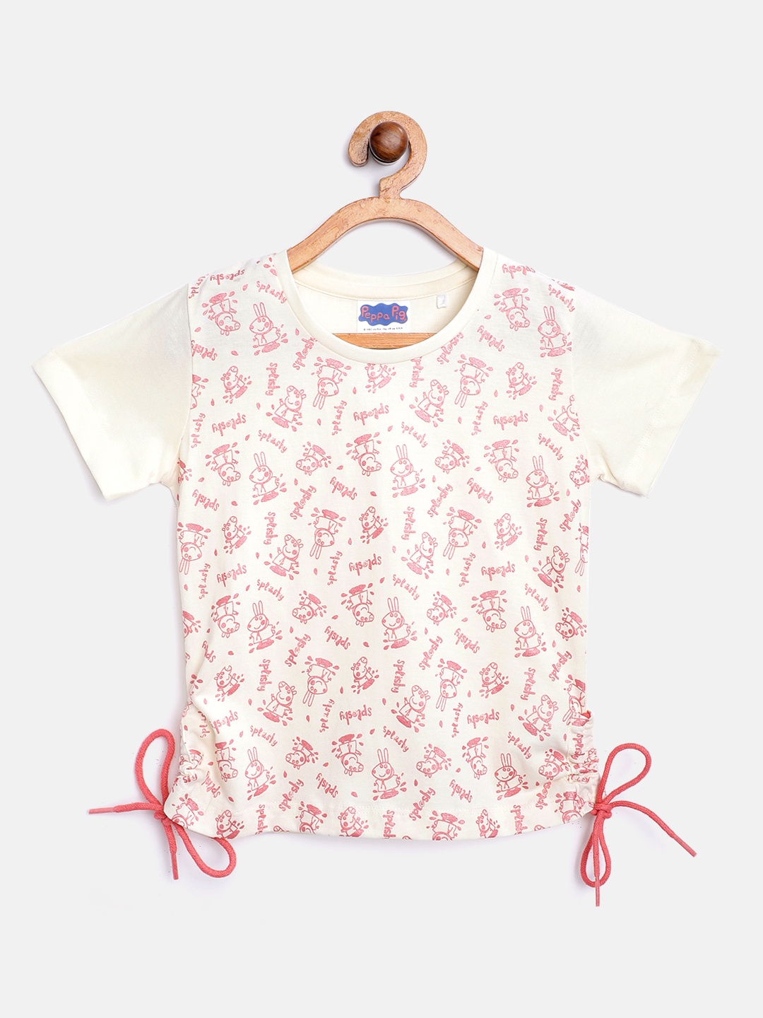 

toothless Girls Off White & Pink Peppa Pig Printed Pure Cotton Top