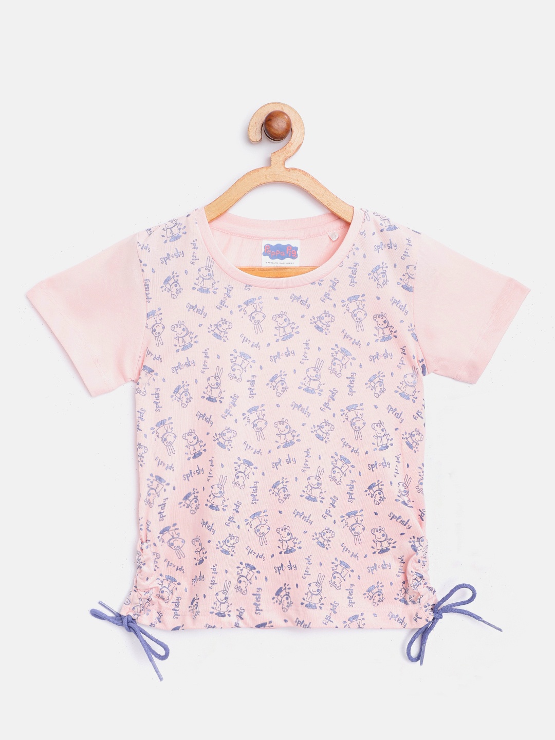 

toothless Girls Pink Blue Cotton Peppa Pig Print Round Neck Pure Cotton T-shirt