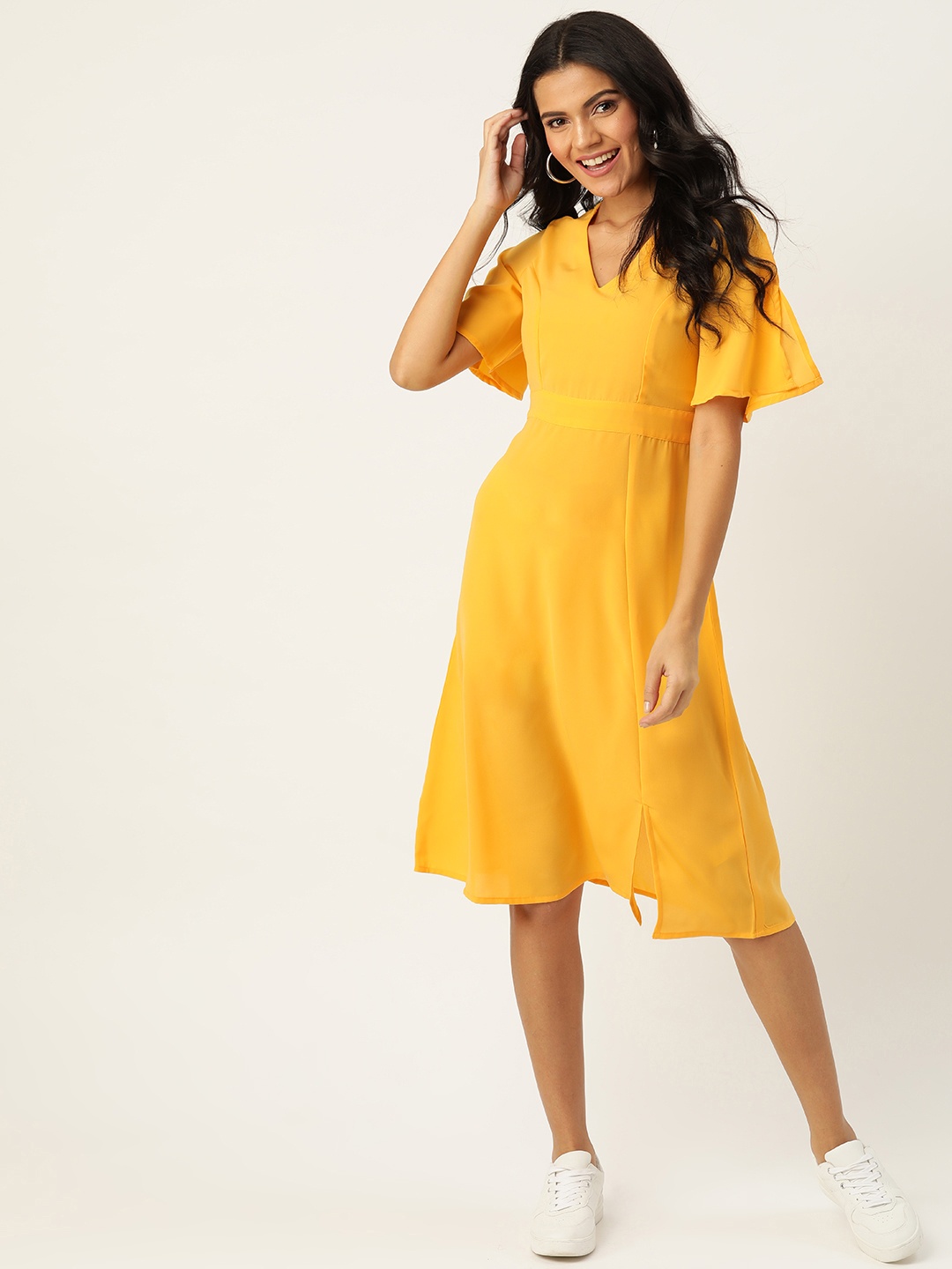 

DressBerry Women Yellow Solid A-Line Dress