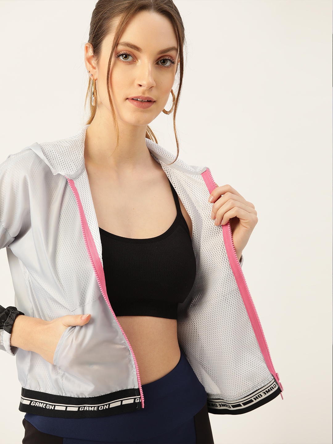 

DressBerry Women Grey Solid Hooded Tailored Jacket