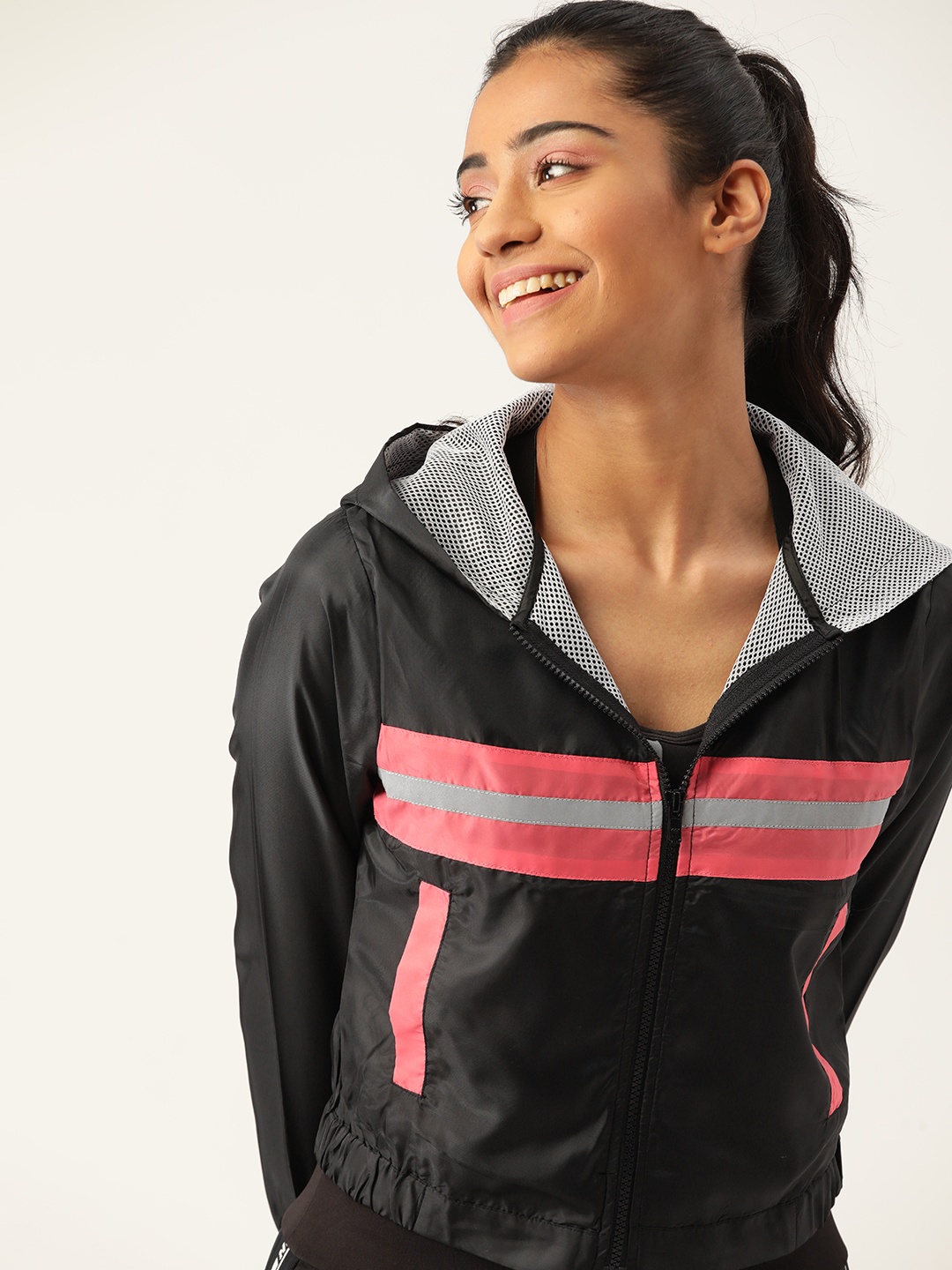 

DressBerry Women Black Pink Striped Crop Tailored Jacket