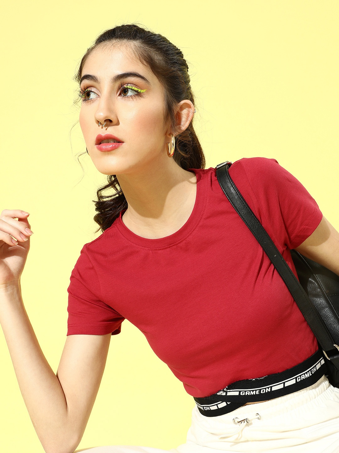 

DressBerry Women Red Solid Cropped Top