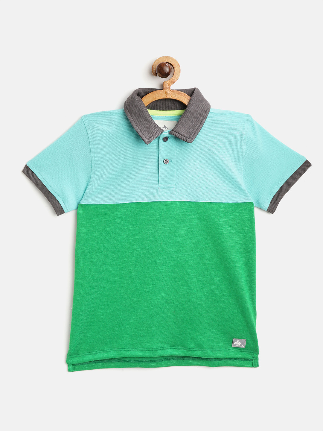 

Cherry Crumble Boys Green & Blue Colourblocked Polo Collar T-shirt