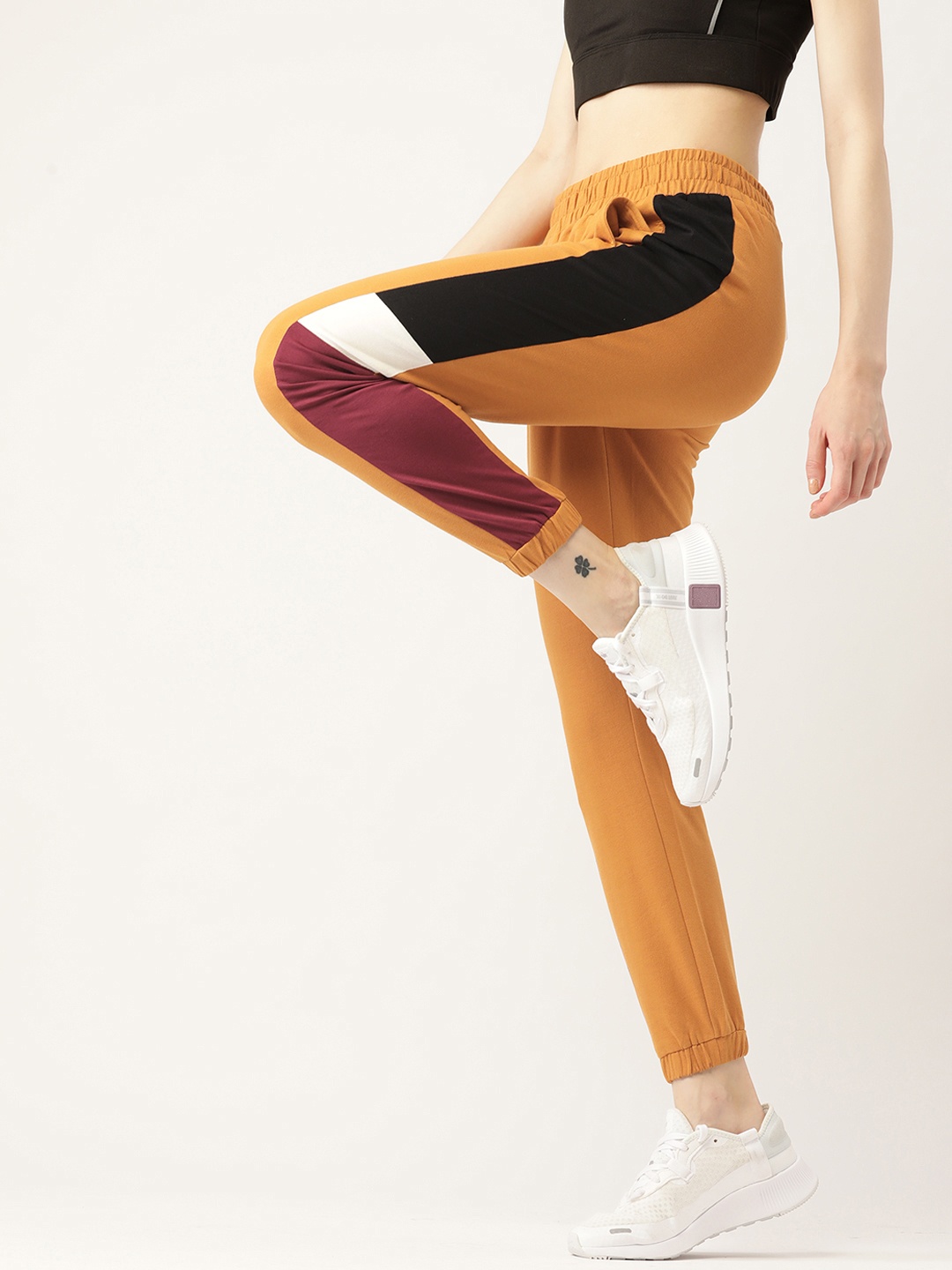 

DressBerry Women Mustard Yellow & Black Pure Cotton Solid Joggers