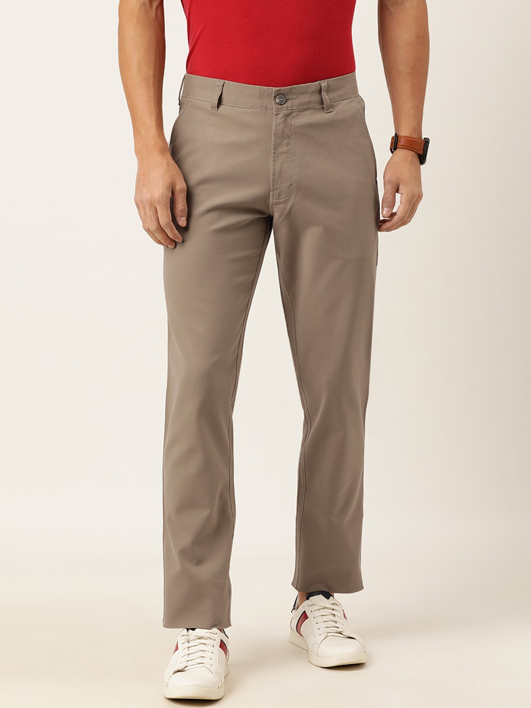 

Burnt Umber Men Khaki Marathon Regular Fit Solid Chinos