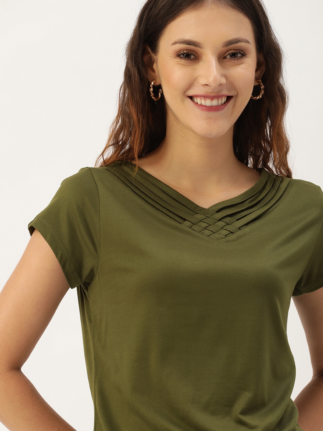 

Dressberry Olive Green Solid Regular Top
