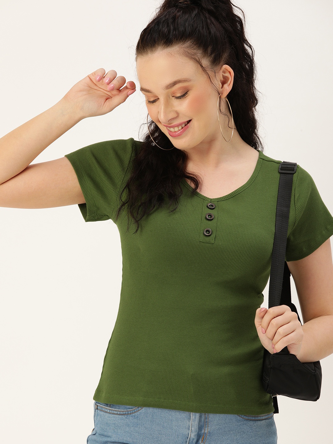 

DressBerry Green Ribbed Fitted Top