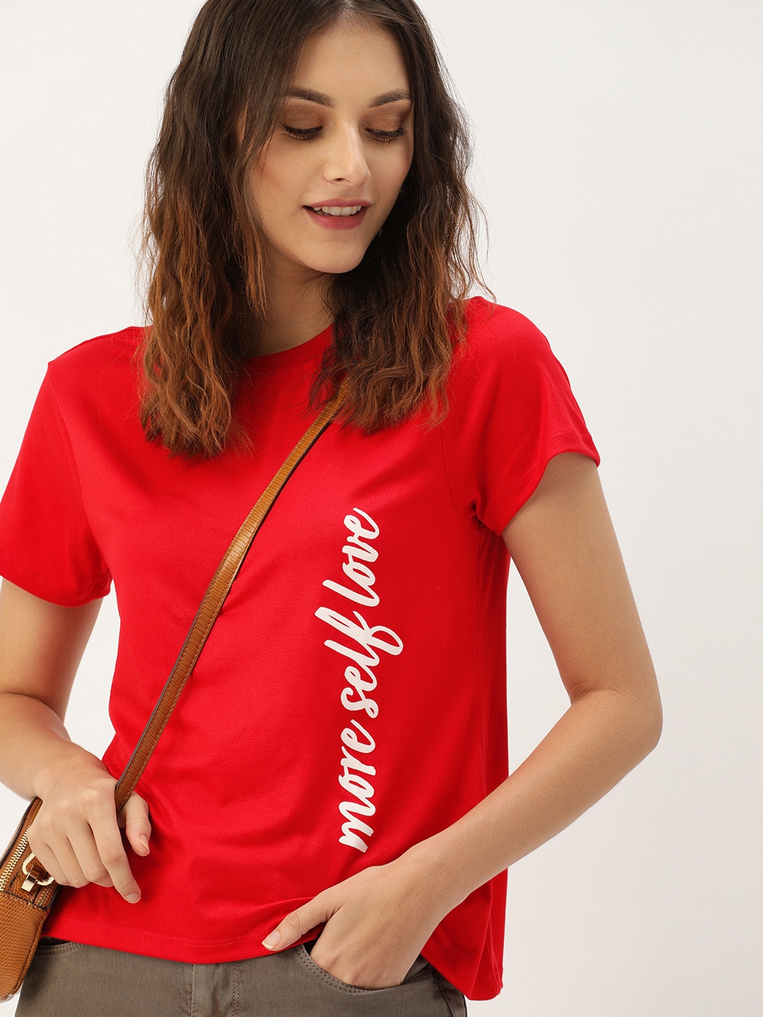 

DressBerry Women Red Printed Round Neck T-shirt