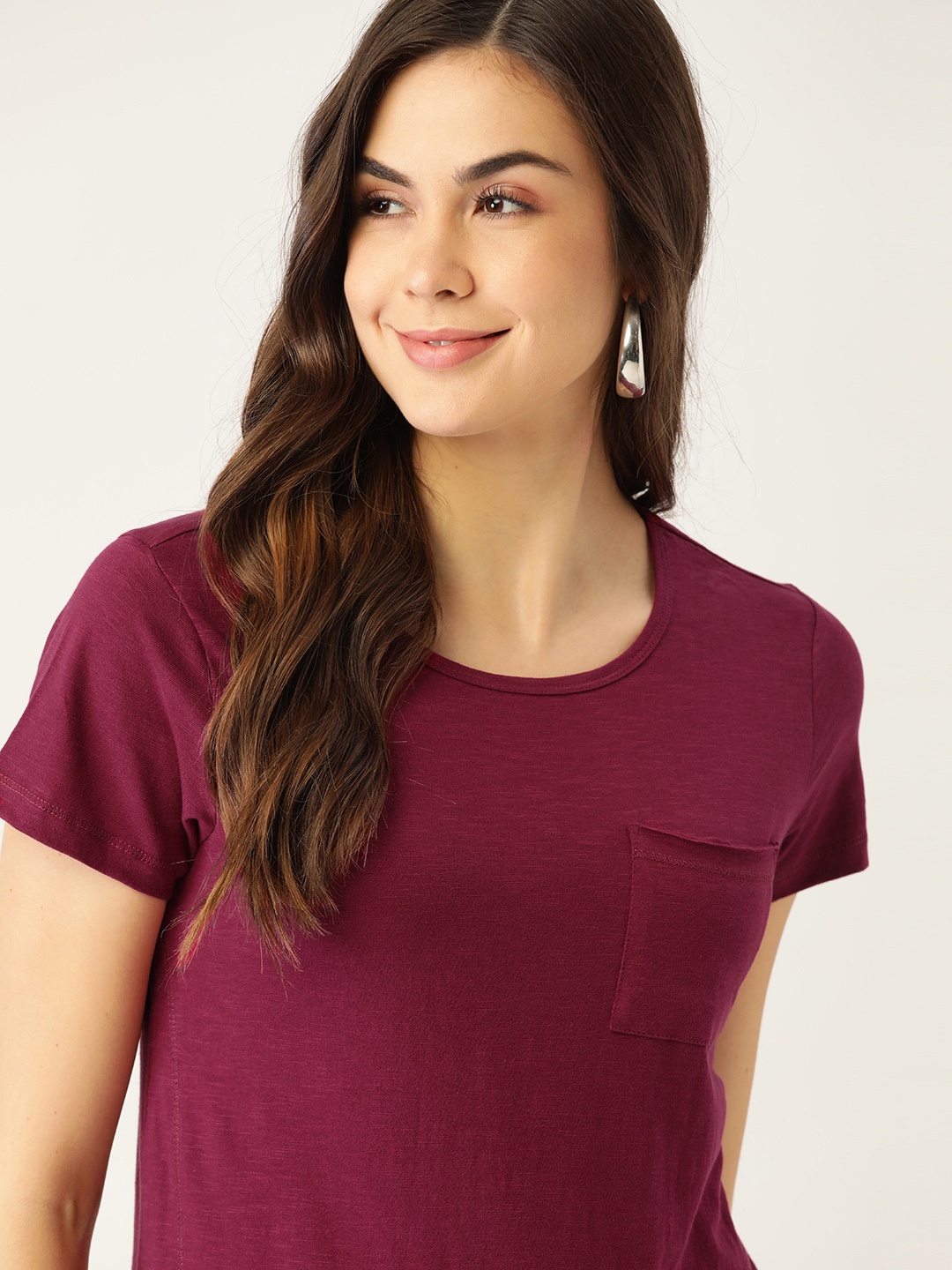 

DressBerry Women Maroon Pure Cotton Solid Round Neck Pure Cotton T-shirt