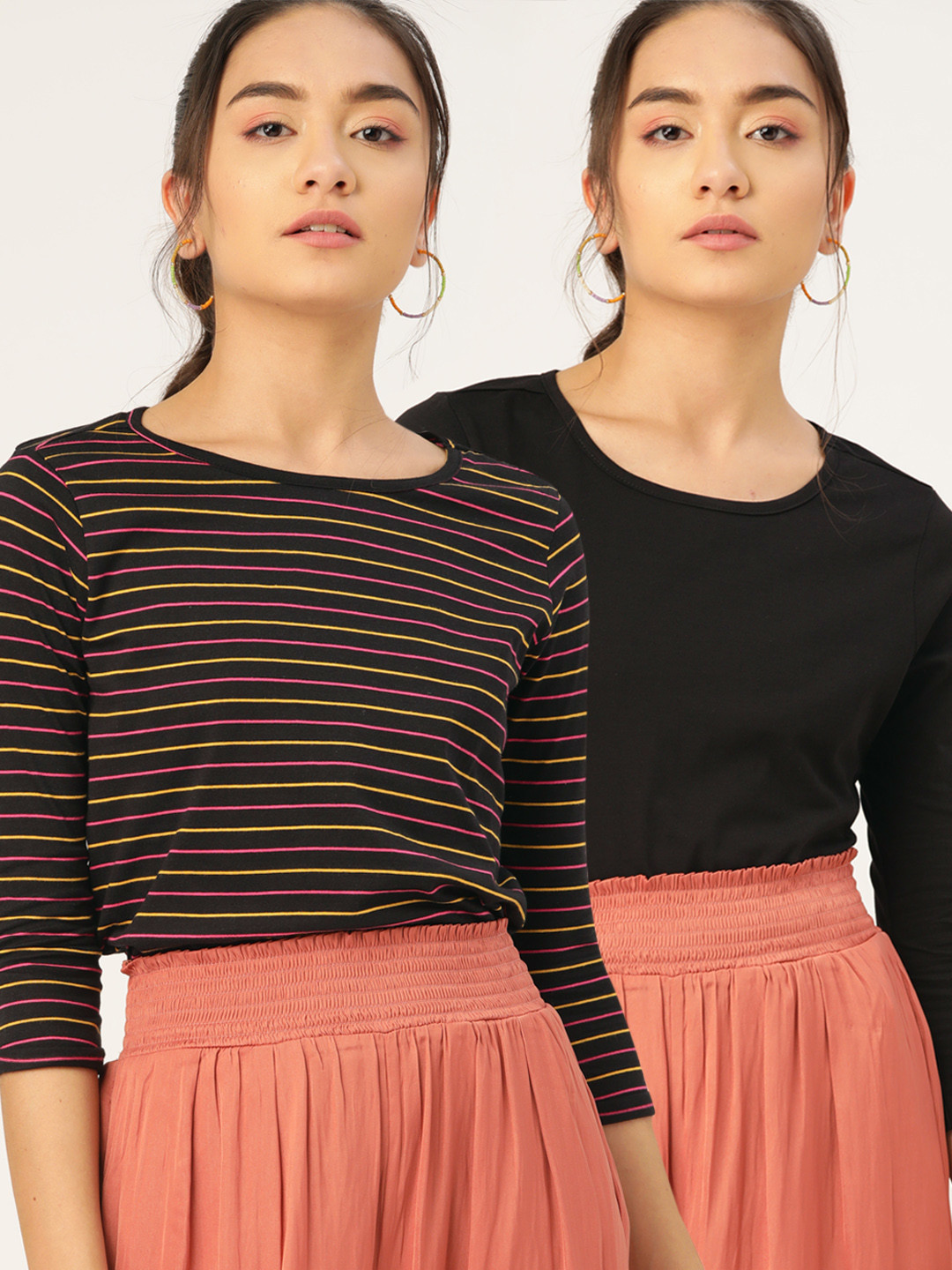 

DressBerry Women Pack of 2 Pure Cotton T-shirts, Black