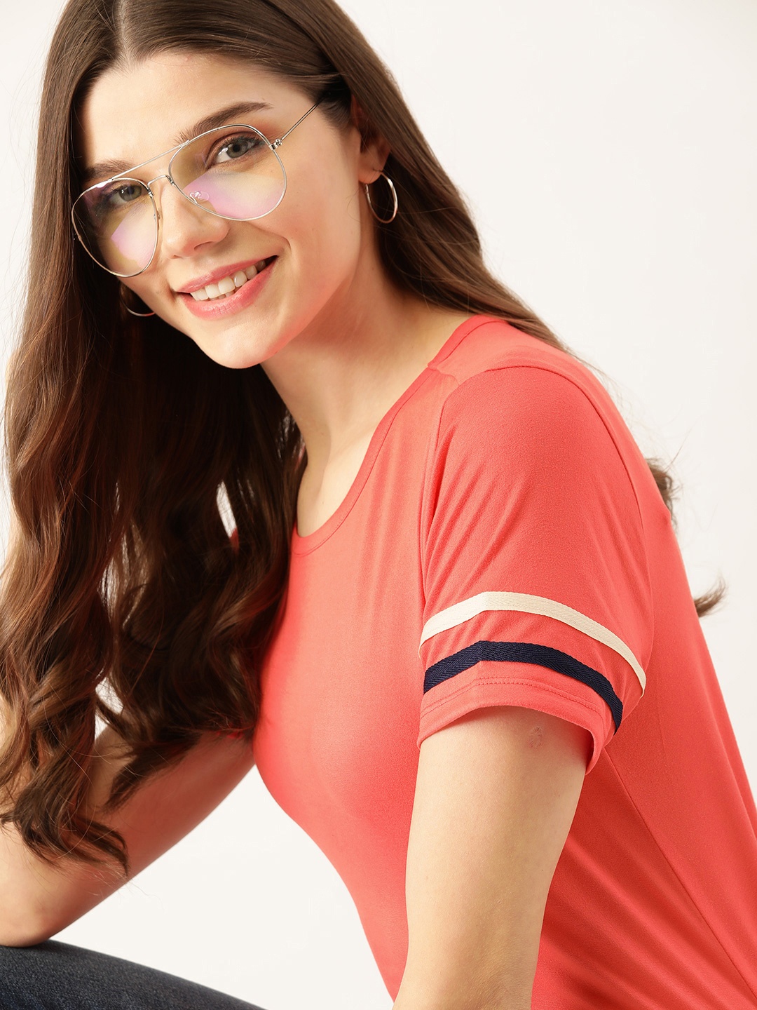 

DressBerry Women Peach-Coloured Solid Round Neck T-shirt