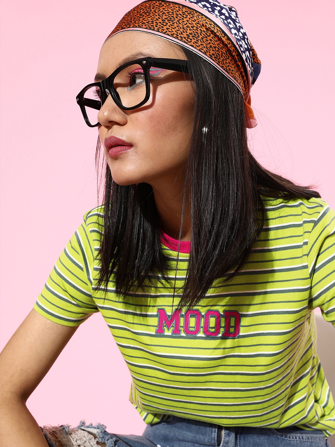 

DressBerry Women Lime Green Striped Talking Tee