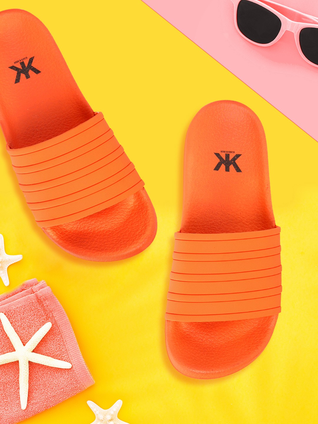 

Kook N Keech Women Orange Self Striped Sliders