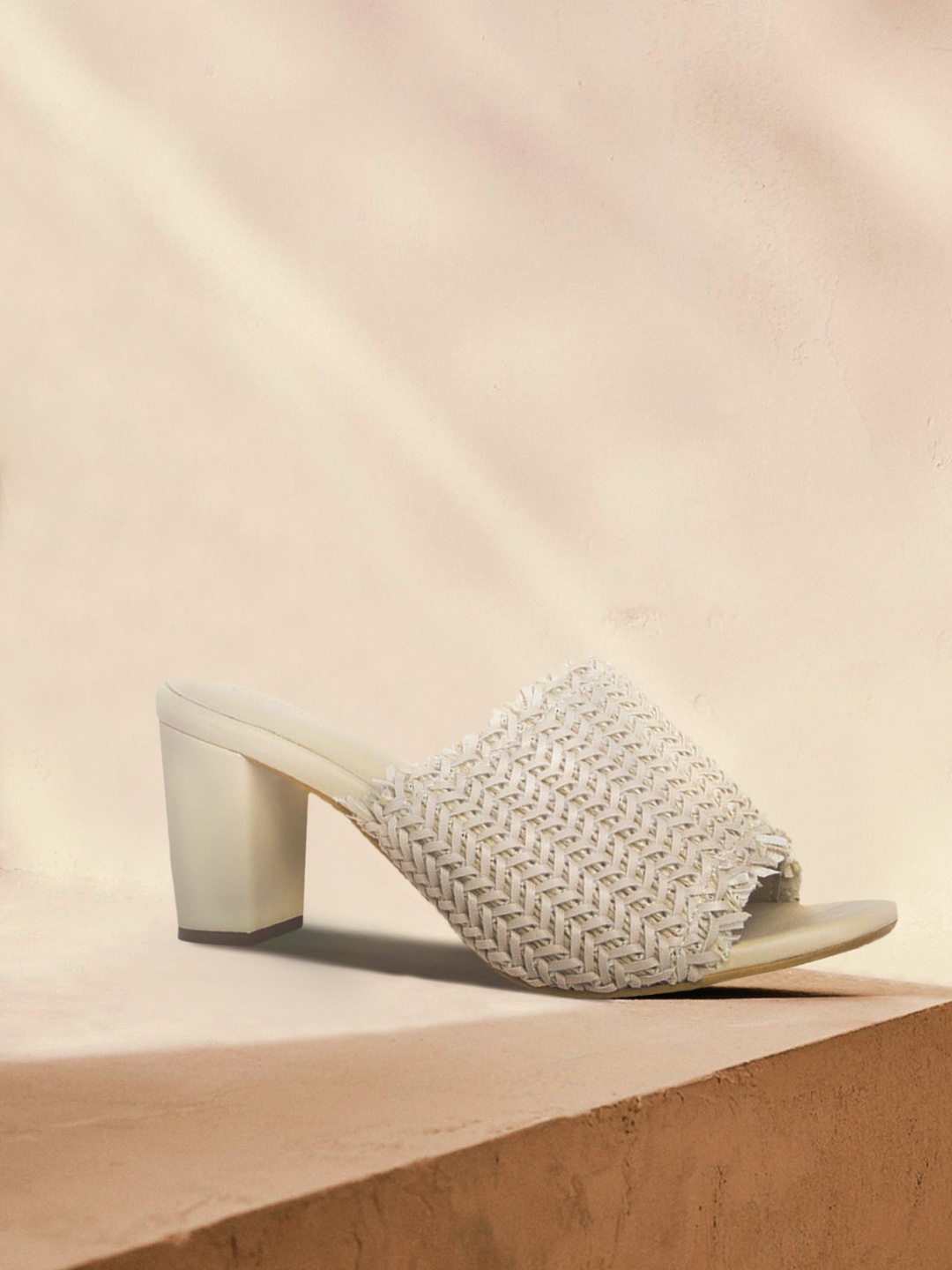 

CORSICA Women Cream-Coloured Basket Weave Patterned Heeled Mules