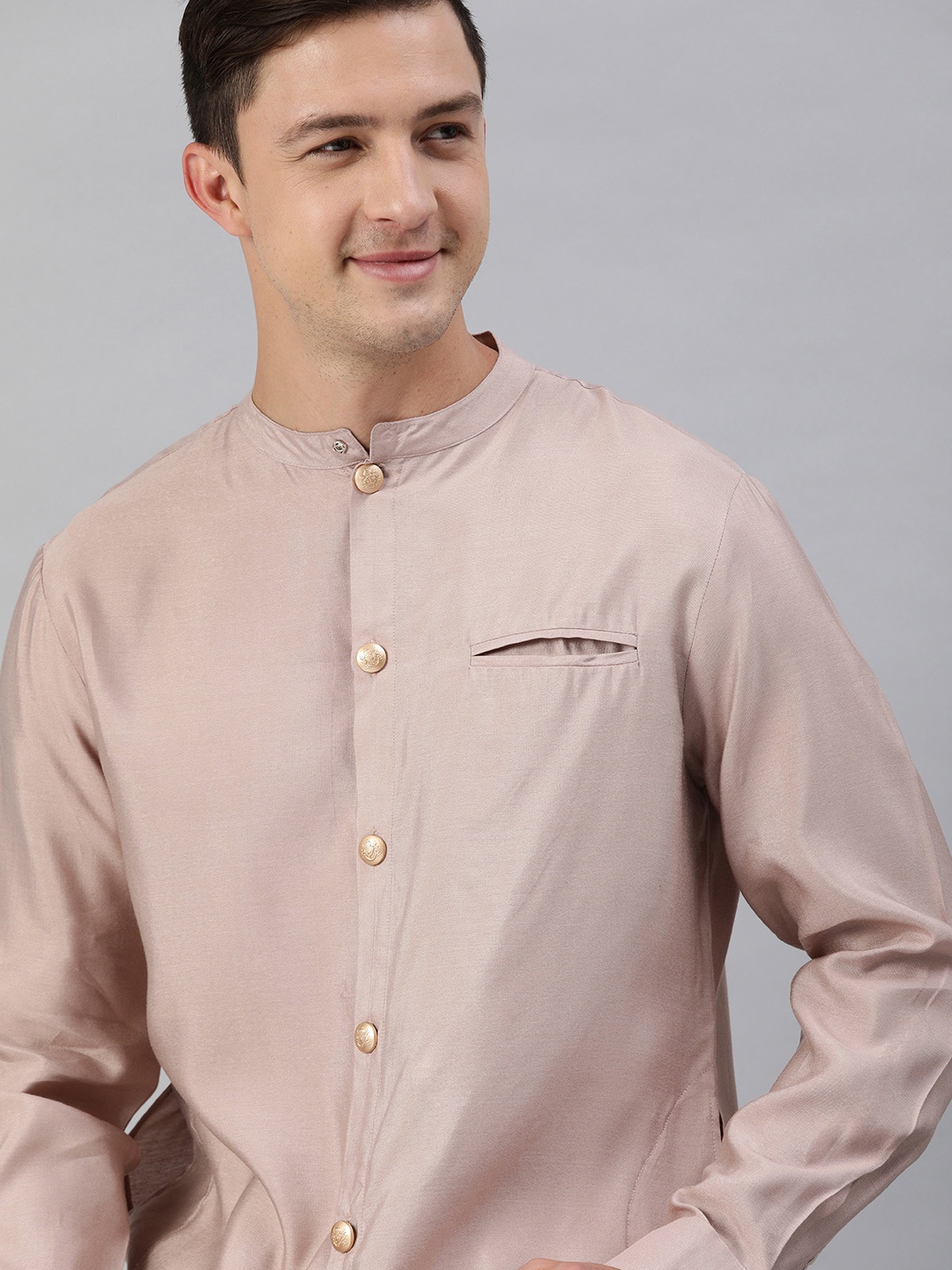 

THE BEAR HOUSE Pink Solid Silk Festive Kurta
