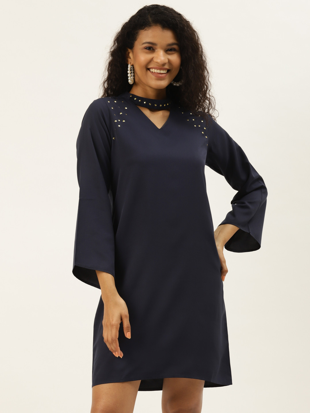 

DIVA WALK EXCLUSIVE Women Navy Blue Solid A-Line Dress