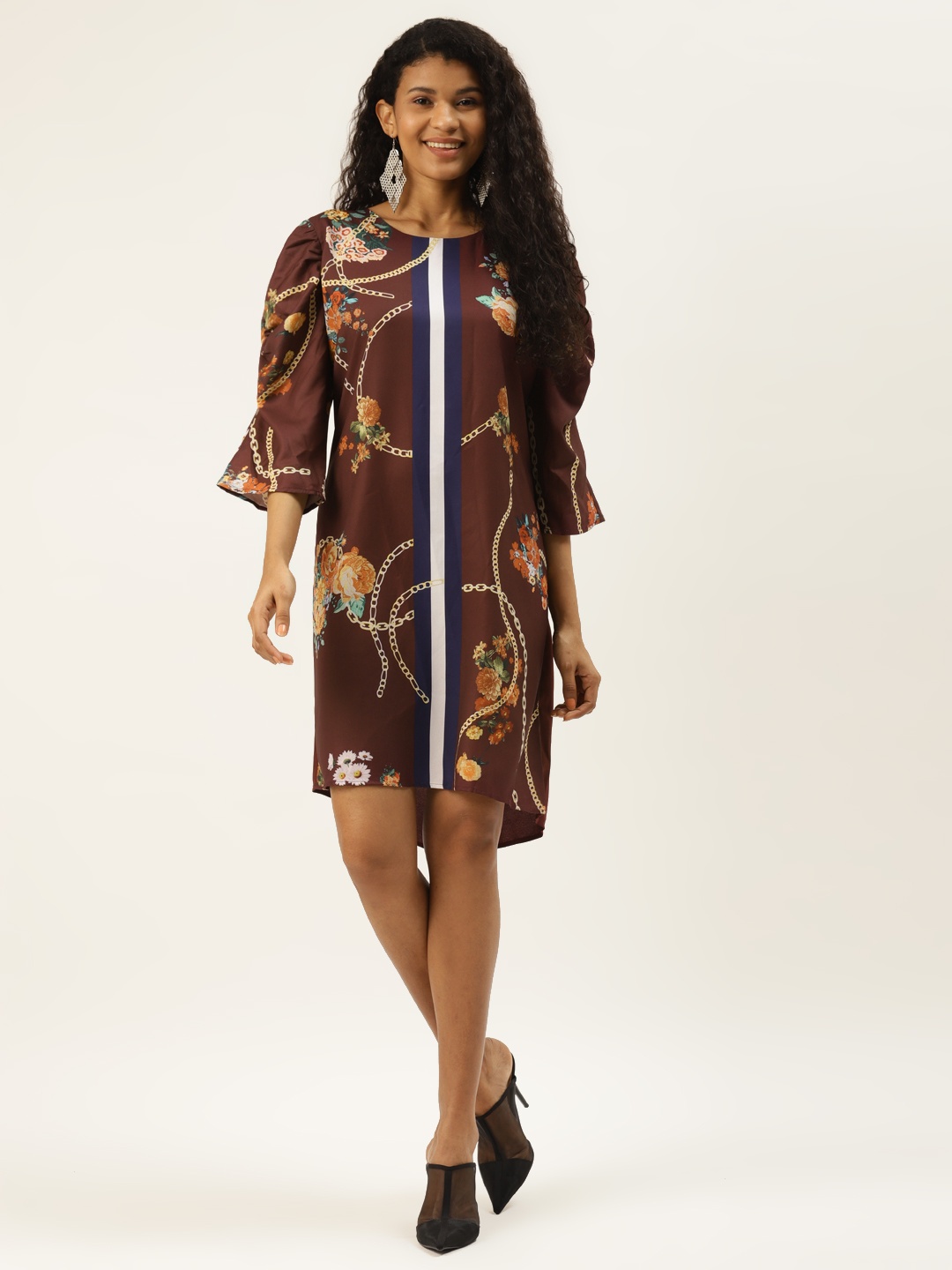 

DIVA WALK EXCLUSIVE Women Burgundy & Yellow Ethnic Motifs Print Shift Dress