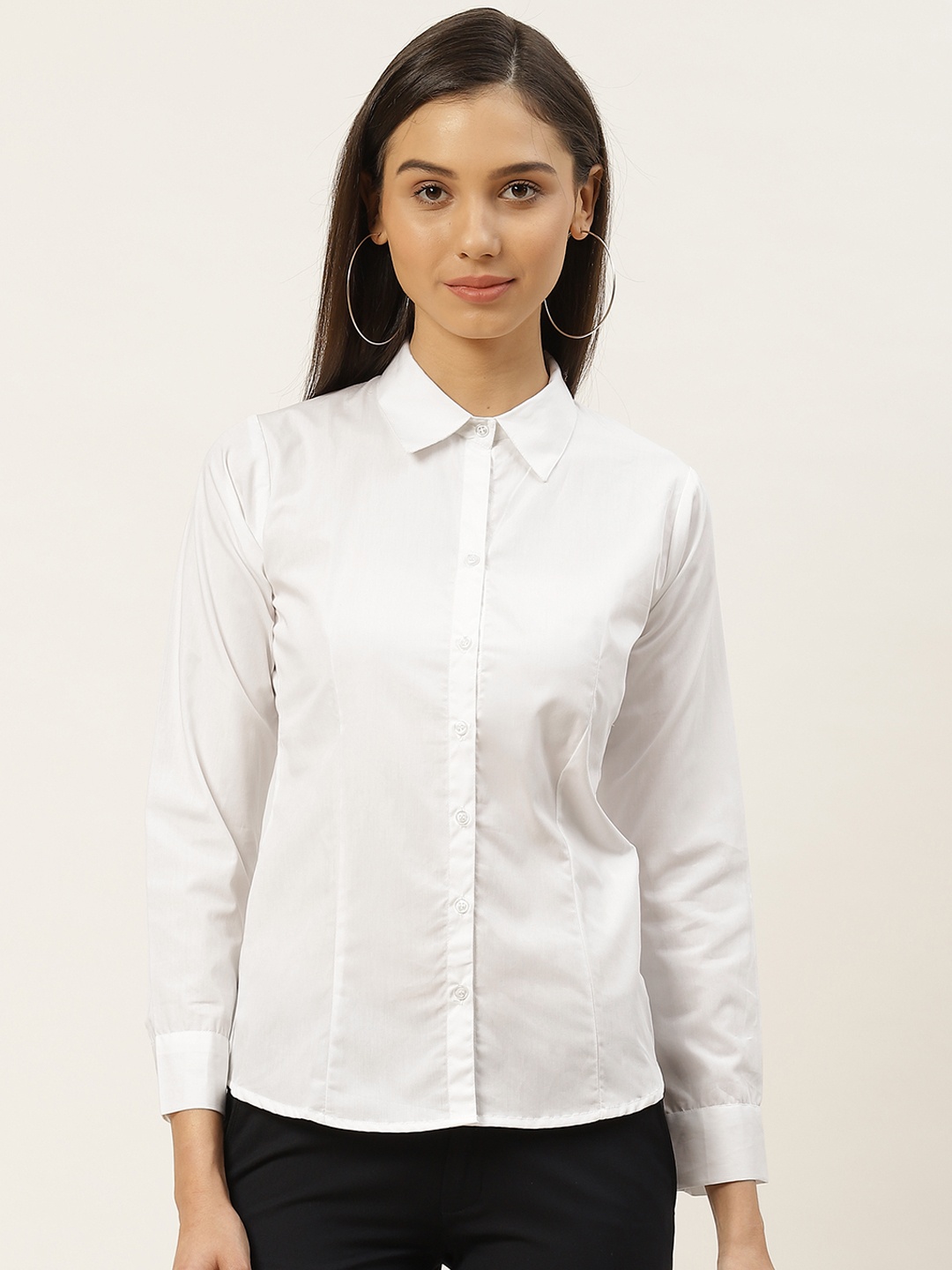 

RIVI Women White Slim Fit Solid Formal Shirt