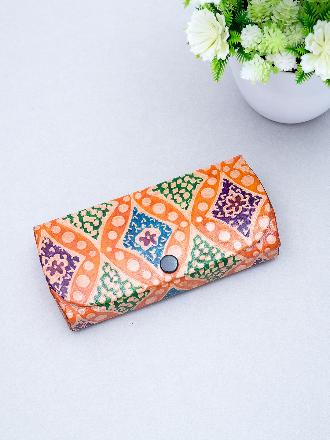 

Golden Peacock Orange & Blue Hand-Painted Leather Sunglasses Case