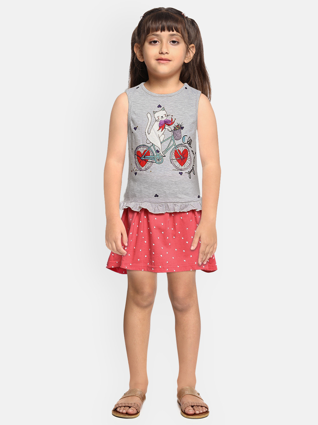 

Cherokee Girls Grey & Pink Printed Top with Skirt