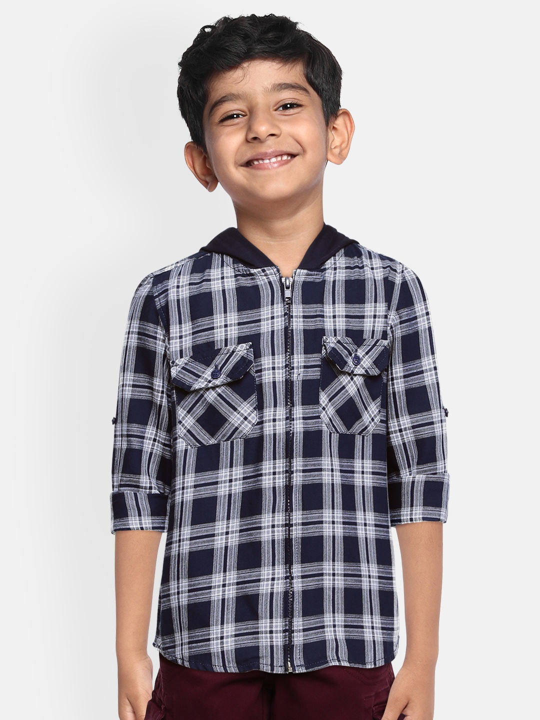 

Cherokee Boys Navy Blue Pure Cotton Checked Casual Shirt