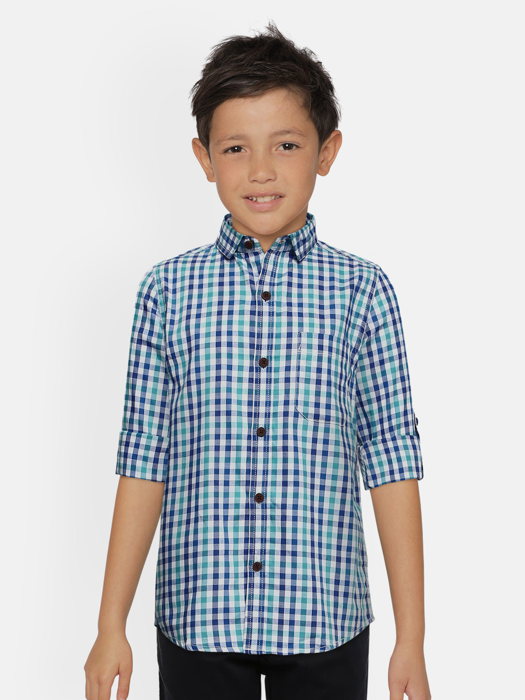 

Cherokee Boys Blue Regular Fit Checked Pure Cotton Twill Casual Shirt