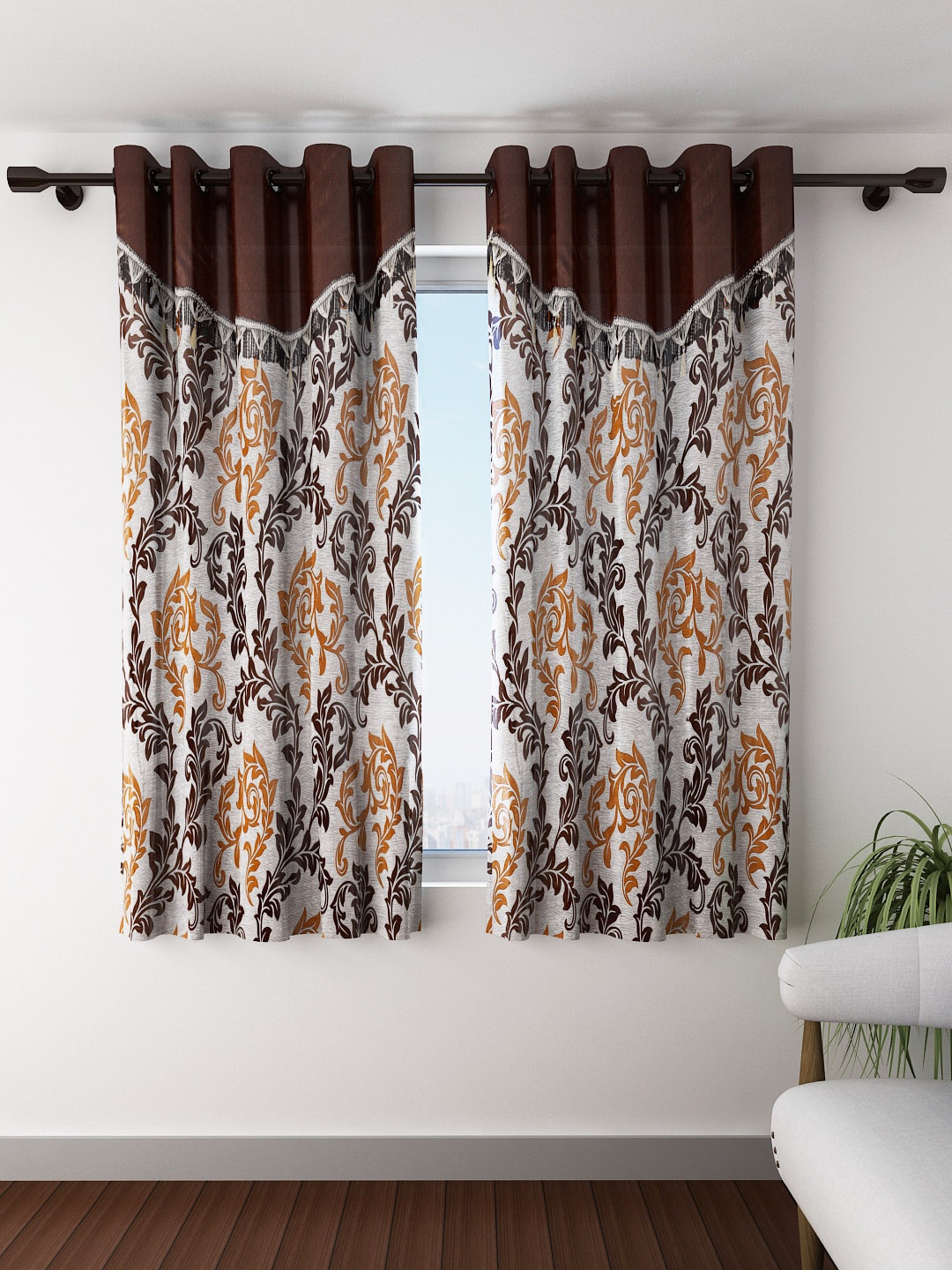 

Fashion String Set of 2 Grey Printed Window Curtains