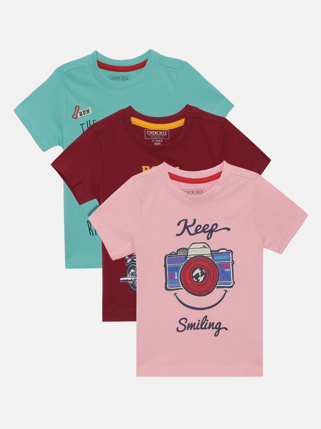

Cherokee Boys Assorted Pack of 3 Printed Round Neck T-shirt