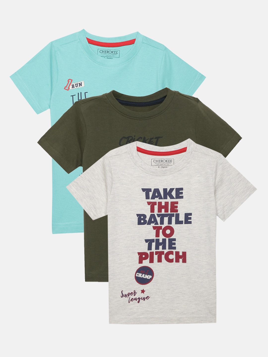 

Cherokee Boys Pack of 3 Printed Round Neck Pure Cotton T-shirts, Olive