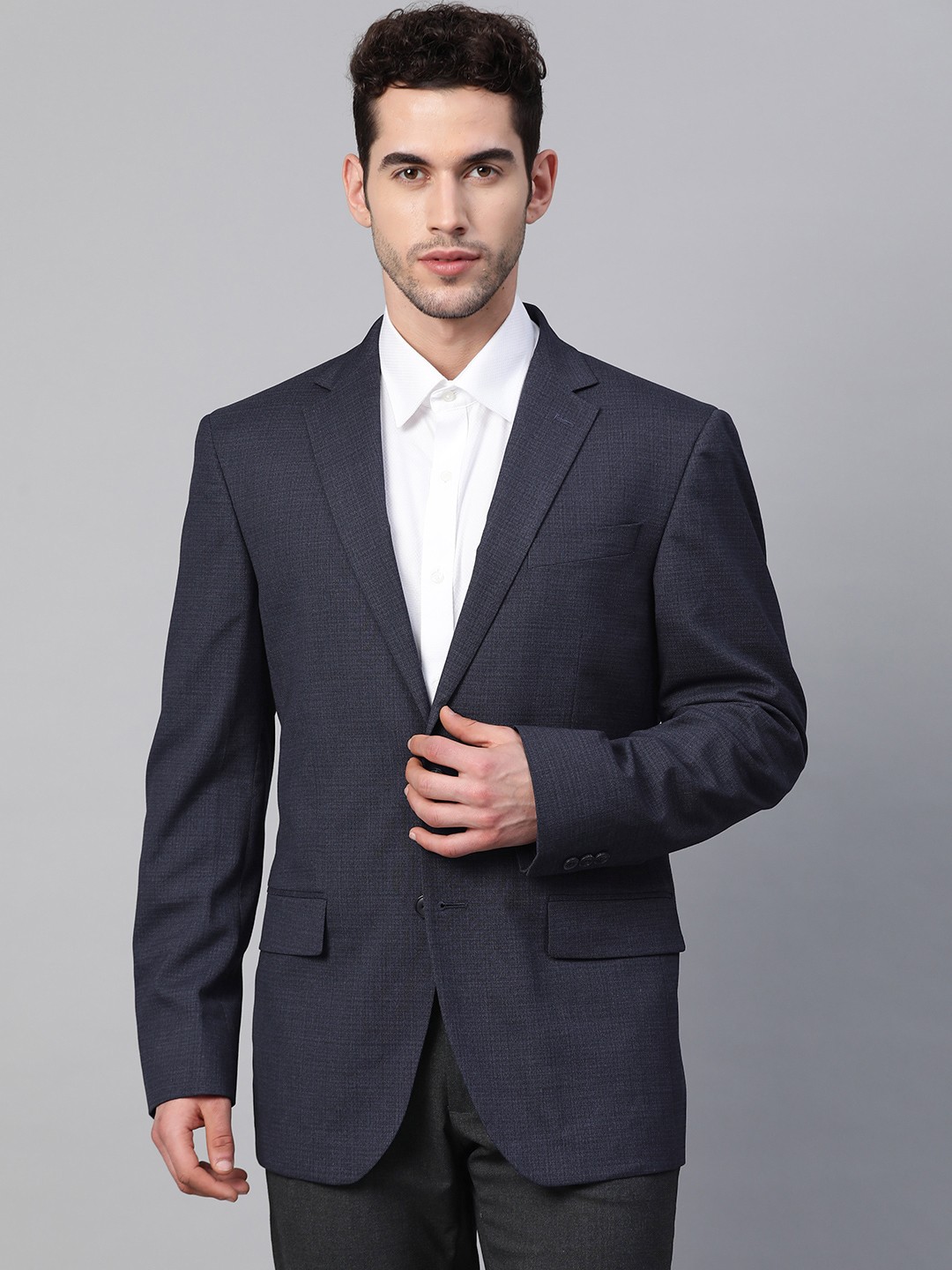 

Marks & Spencer Men Navy Blue Self-Checked Regular Fit Single-Breasted Casual Blazer